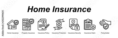 Tableau sur toile Home Insurance web banner icon concept for with icon of Home Insurance, Property Insurance, Insurance Policy, Insurance Protection, Insurance Security, Insurance Claim, Policyholder