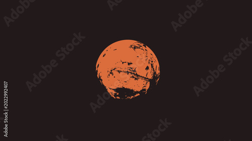 Distressed orange circular planet texture on dark background.