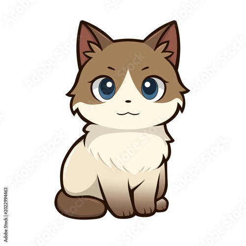 Photos Neutral cartoon cat sticker design featuring a cute kitten with a calm and stoic