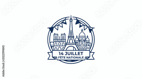 Bastille Day Paris Skyline Celebration Icon - July 14th National Holiday