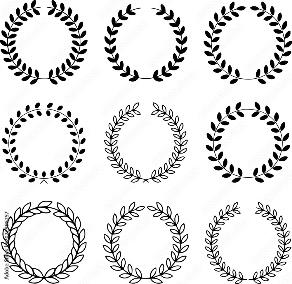 Fototapeta premium Collection of Nine Laurel Wreath