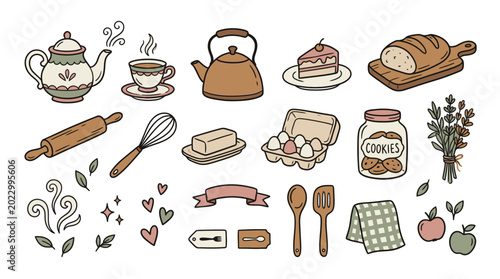 Bild auf Leinwand Baking essentials and sweet treats arranged in a delightful flat lay perfect for cooking and pastry making enthusiasts featuring various kitchen tools and yummy food items