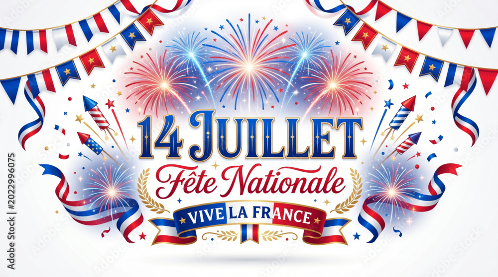 Obraz premium Bastille Day France national festival celebration with fireworks patriotic banner and tourism marketing campaign