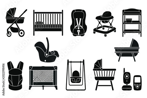 Photos Baby nursery essentials vector illustration, flat design