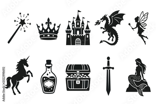 fantasy icons set with magic symbols vector illustration