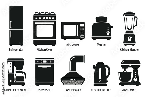 Cuadro en lienzo Kitchen appliances vector illustration with various devices