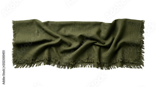 Bild auf Leinwand Crumpled olive green linen fabric runner with fringe