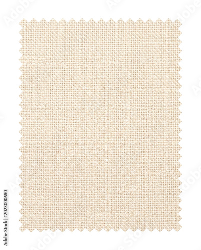 Photos Cream woven linen fabric swatch with pinked edges