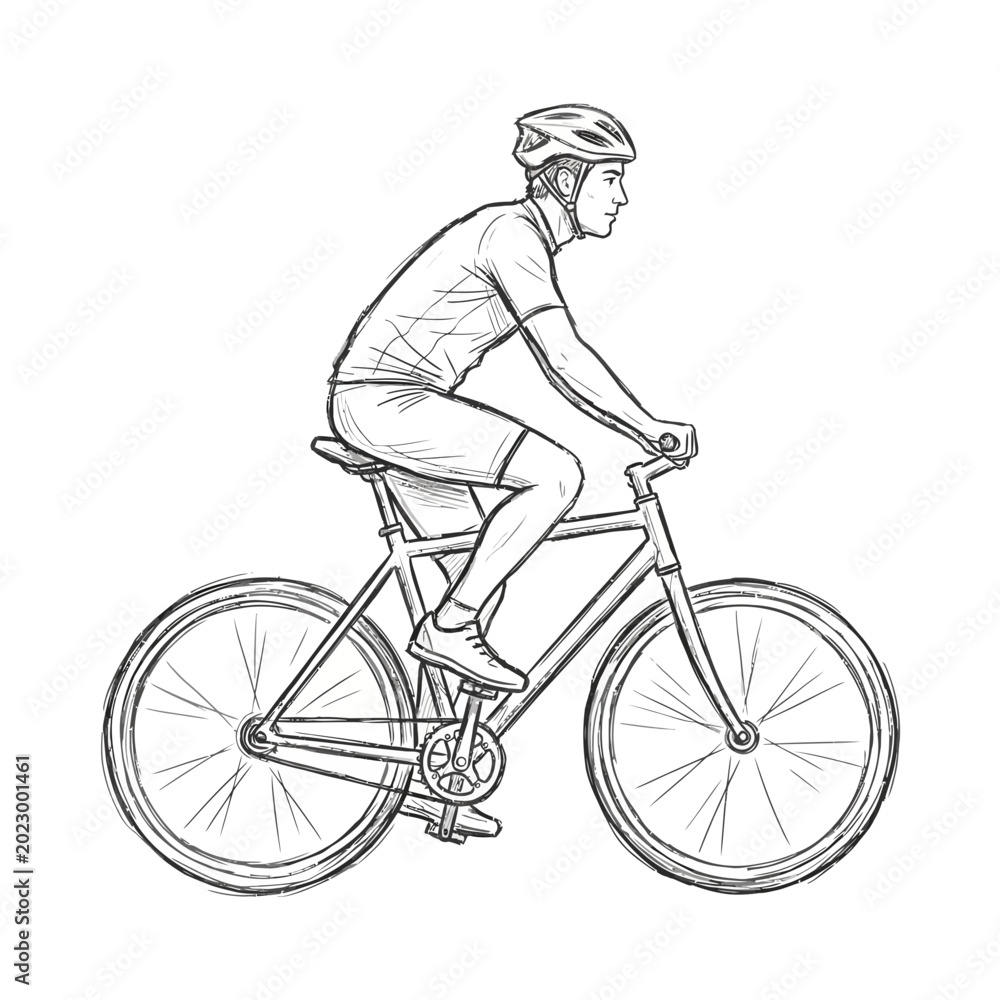 Naklejka premium Man riding a bicycle, sketch illustration