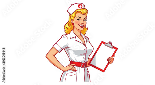 Tableau sur toile Retro Nurse Holding Clipboard, Vintage Medical Care Illustration