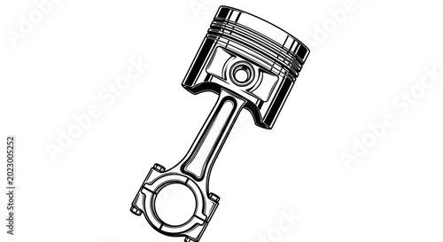 Piston and Connecting Rod - Automotive Engine Part - Isolated on White