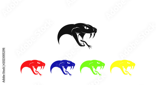 Quadro su tela Black Snake Head Icon with Colorful Variations