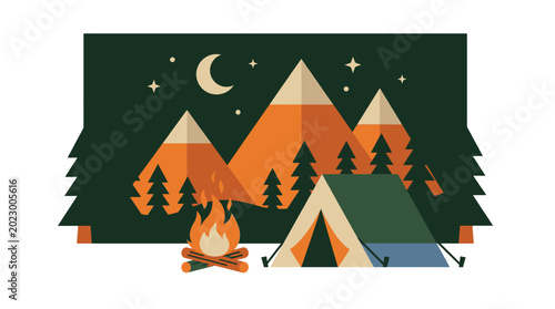 Fotografía Camping under starry night sky with tent and campfire in mountains serene wilderness adventure scene for outdoor enthusiasts and nature lovers peaceful getaway concept