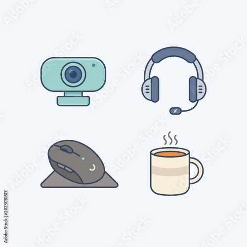 Flat design office work icons set.