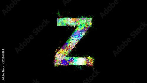 English alphabet Z with colorful paint splashes effect on plain black background