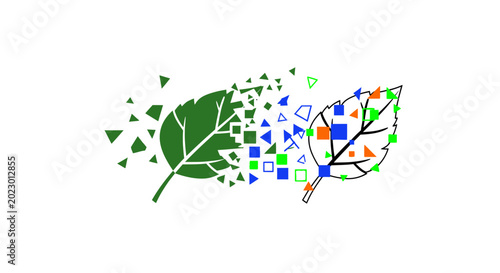 Foto Abstract Green Leaves Deconstructing and Reconstructing with Geometric Shapes
