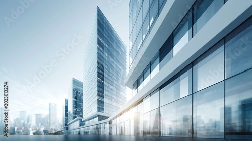Modern Glass Skyscraper Architecture Reflecting Sunlight in a Bright Urban Cityscape