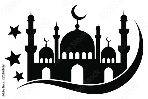 Photography Silhouette of a Mosque with Crescent Moon and Stars