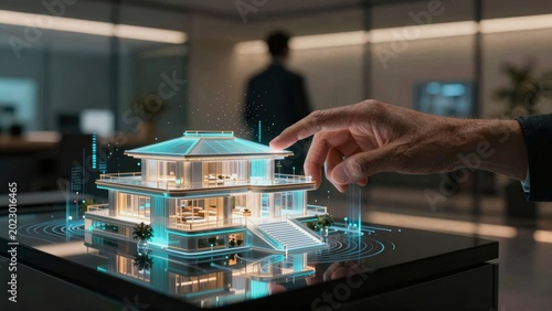 Futuristic Smart Home Hologram and Digital Architecture Model