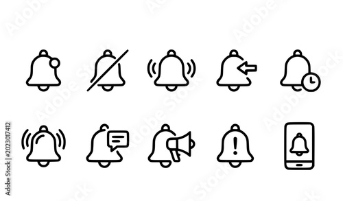 Schilderij op canvas Modern bell notification outline icon collection with editable stroke and pixel
