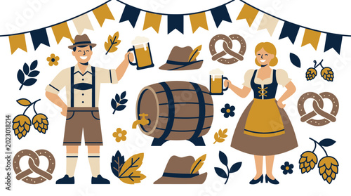 Foto Oktoberfest Celebration with Traditional German Beer and Food Festive Atmosphere