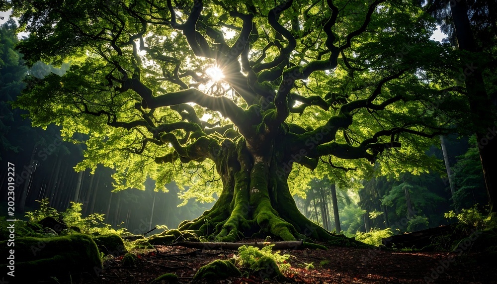Fototapeta premium A majestic tree with sprawling branches and lush green leaves
