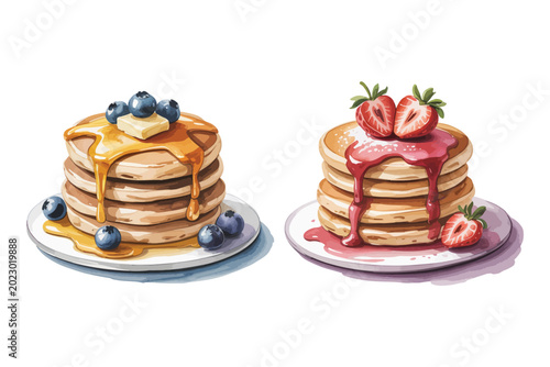 Tableau sur toile Hand-Painted Pancake Watercolor, Delicious Breakfast Food Illustration, Isolated