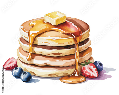 Tableau sur toile Watercolor Pancake Stack Illustration, Sweet Breakfast Clipart, isolated on whit