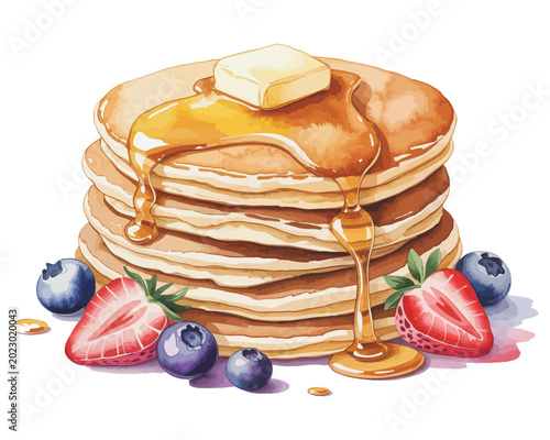 Canvastavla Watercolor Pancake Stack, Sweet Breakfast Clipart, vector illustration isolated