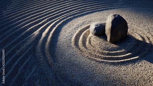 Zen Garden Stones With Raked Sand