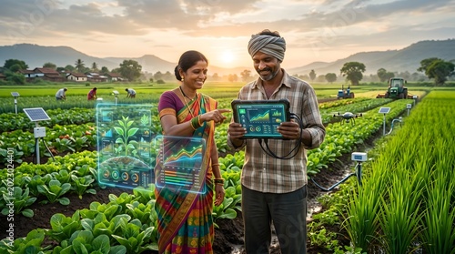 Smart Farmers Monitoring Crops With Digital Tablet