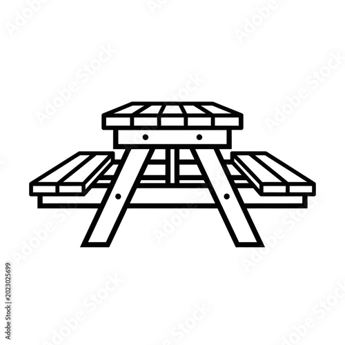 Picnic Table Icon, Outdoor Furniture Line Art