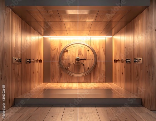 Secure wooden vault door interior.