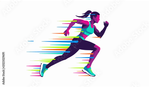 Bilde på lerret Abstract female runner silhouette jogging cardio workout vector illustration iso