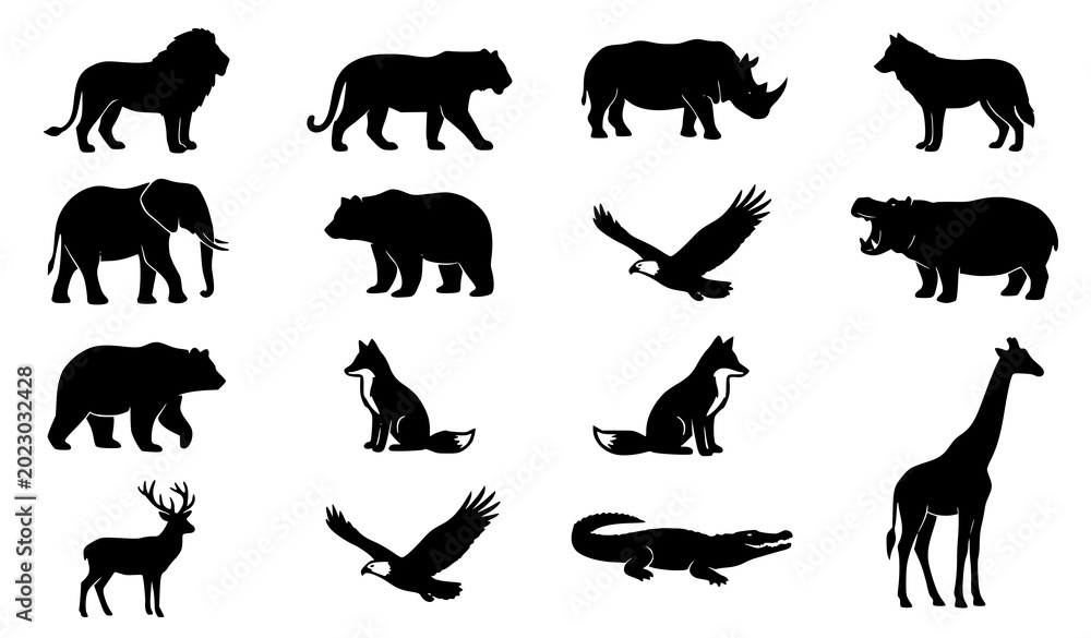 Obraz premium Wild Animal Silhouette Vector Set Wildlife Illustration Collection