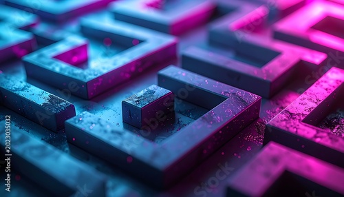 Vibrant geometric shapes in neon colors.