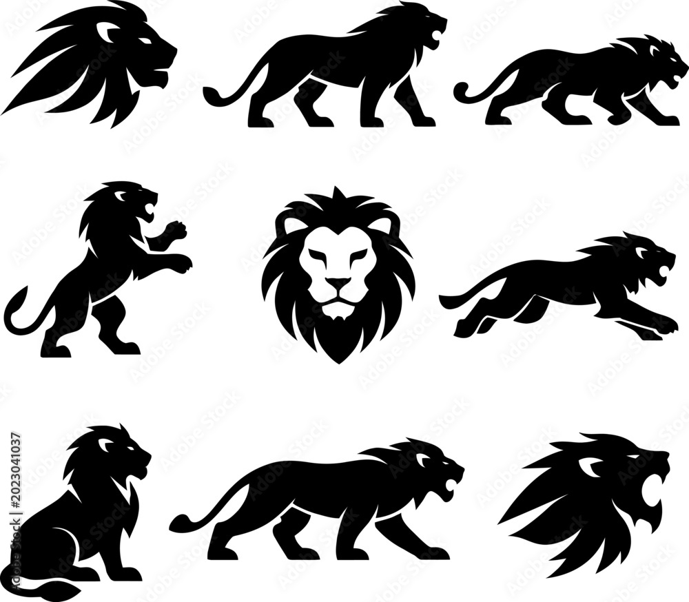 Obraz premium Lion silhouettes showcase various majestic poses and expressions in a collection