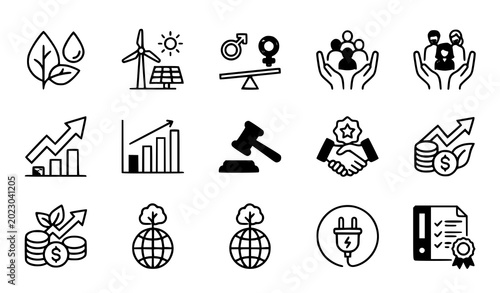 Pixel perfect ESG sustainability outline icons vector set for corporate responsibility and green business