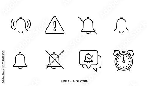 фотографія Alarm and notification outline icon collection bell reminder vector illustration