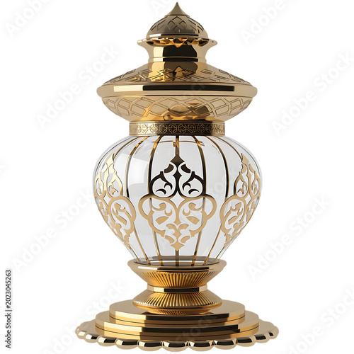 Luxury Decorative Golden Lantern Isolated on White Background