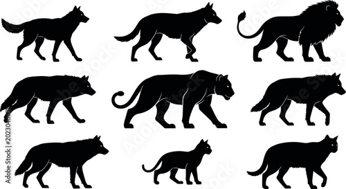 Canvastavla Wild Animal Silhouette Collection Featuring Wolves Lions Panthers and Big Cats V