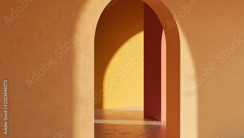 Foto Interior view through archways in warm toned architectural space with interior