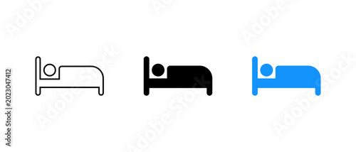Sleeping bed icon set. Sleep rest symbol. Bedtime relaxation sign