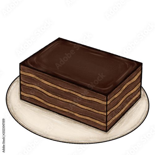 Tableau sur toile Chocolate Coffee Layered Cake Slice Illustration