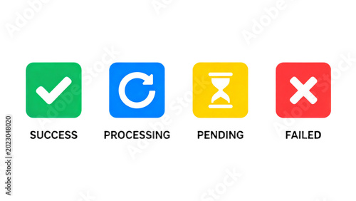 Status icons success, processing, pending, and failed