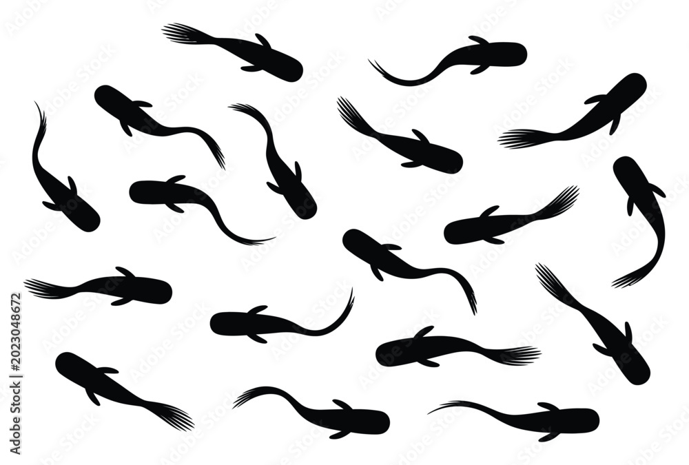 Fototapeta premium Black Koi Fish Silhouettes Vector Illustration