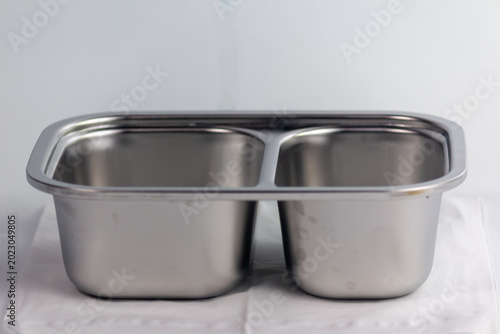 Stainless Steel Two Compartment Food Container Isolated on White Background