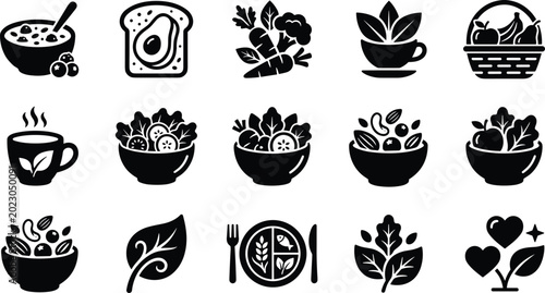 Obraz na plátně Healthy organic food and wellness lifestyle black glyph icon set featuring avoca
