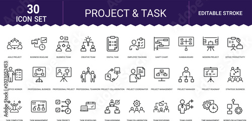 Foto Project and task icon set includes project management business workflow and team strategy