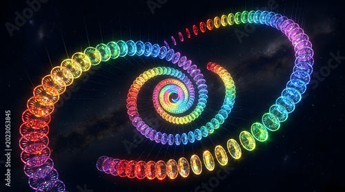 Tableau sur toile Colorful glowing rainbow spiral galaxy in deep dark space